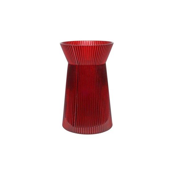 Ribbed Glass Astrid Hand Tied Vase Red 20cm - GL101 5D Ribbed Glass Astrid Hand Tied Vase Red 20cm - GL101 5D