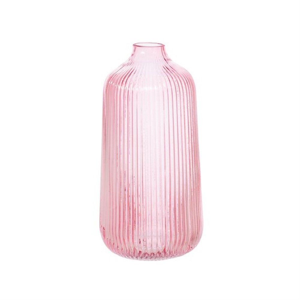 Tall Fluted Glass Vase Pink 21.5cm | Flower Vases