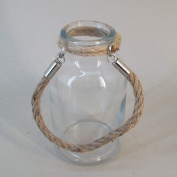 Glass Jam Jar Flower Vase with Rope Handle - GL132 1B