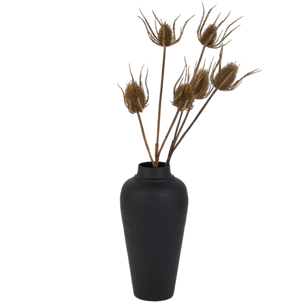 Matt Black Hammered Vase with Lid 41cm | Flower Vases