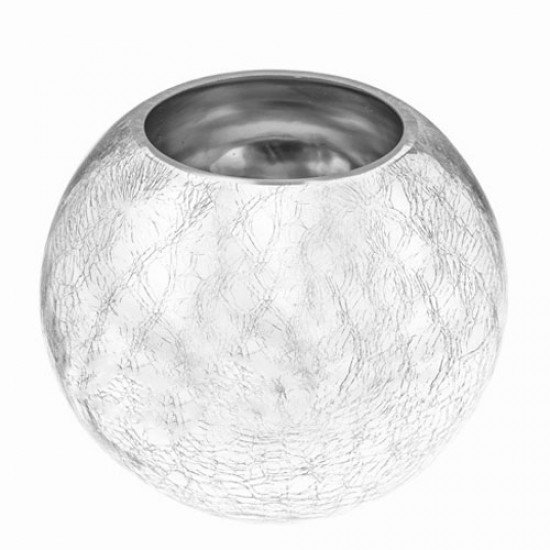 Silver Crackle Glass Fishbowl Vase 17cm - GL200 11C