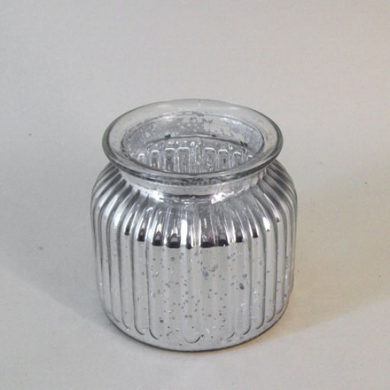 Silver Ribbed Mercury Glass Flower Vase 10cm - GL133 7B
