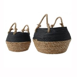 Natural & Black Grass Baskets Set of 2 24cm - BKT002 B/C