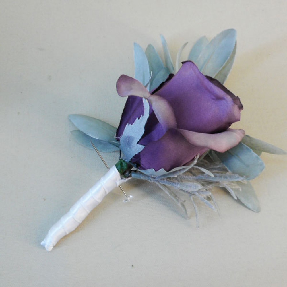 Aubergine Purple Eternity Rose Boutonniere Buttonhole | Artificial Flowers