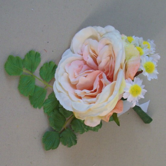 Cara Artificial Rose and Daisies Boutonniere - CARA005