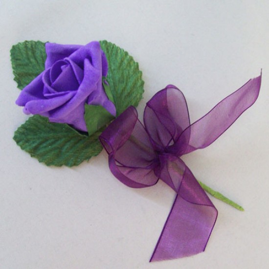 Colourfast Foam Rose Boutonniere Buttonhole Purple - R676 BX17