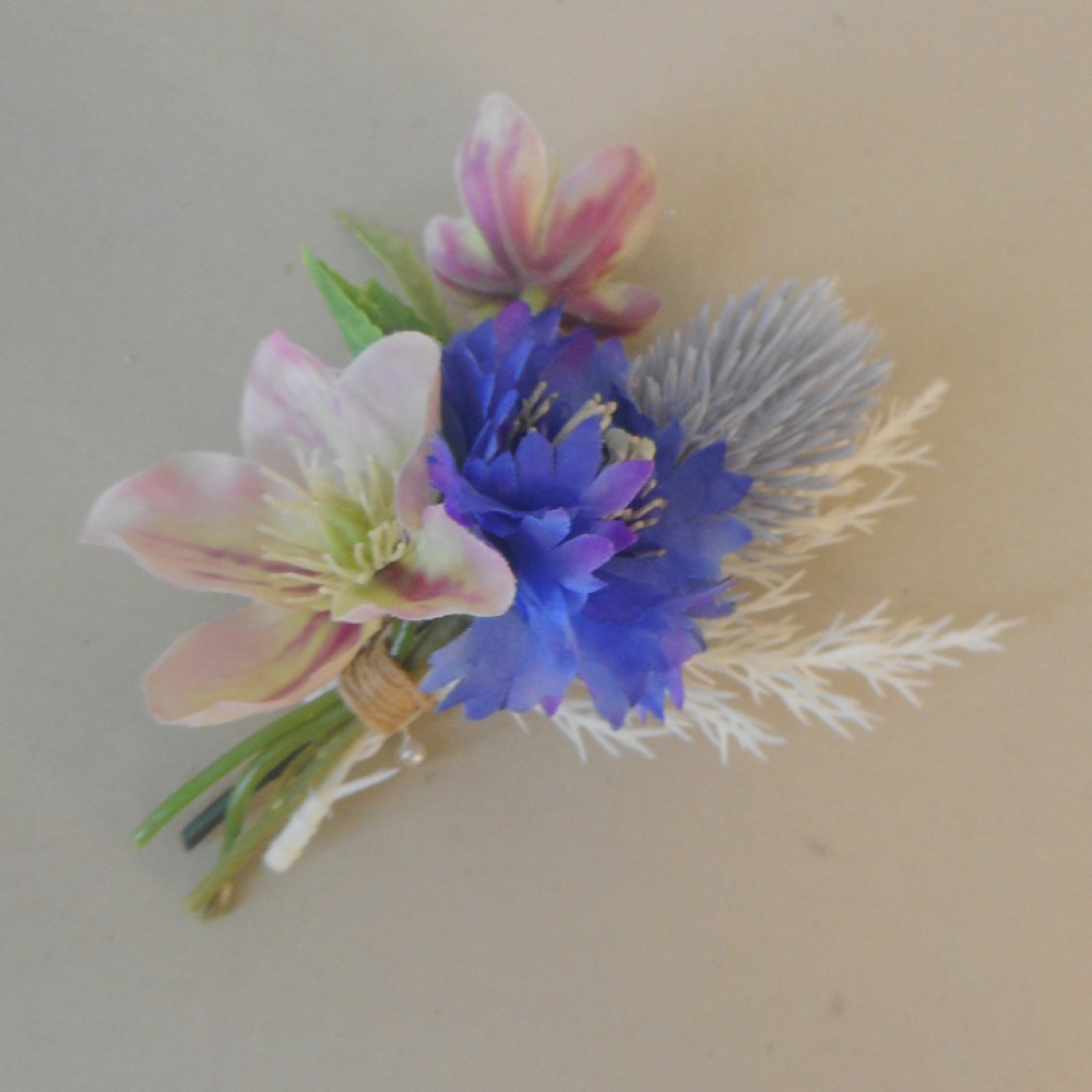 Cornflower and Thistle Buttonhole Blue Artificial Wedding Flowers