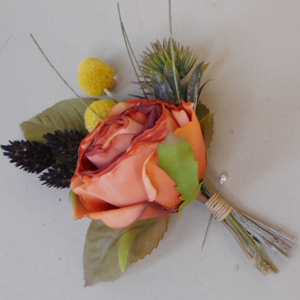 Harvest Moon Buttonholes Burnt Orange Artificial Wedding Flowers