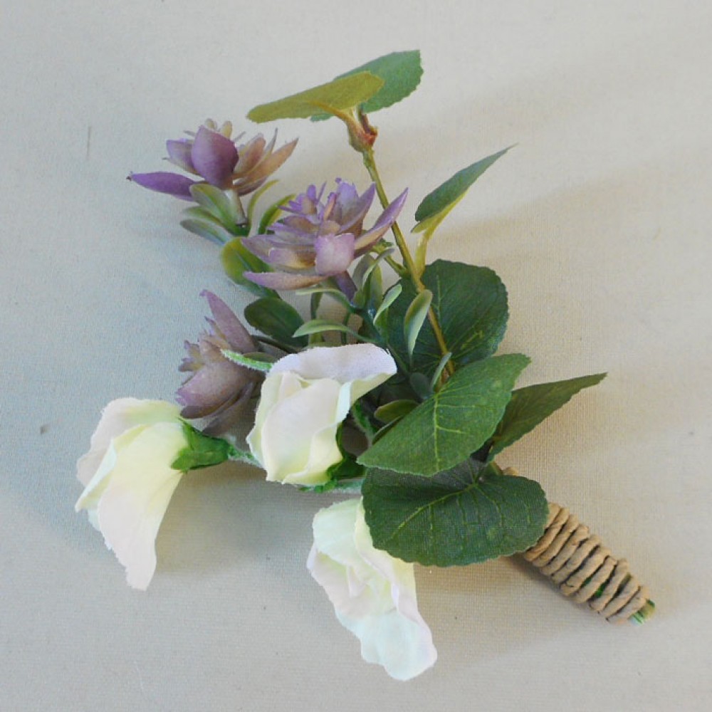 Honister Faux Flowers Boutonniere Mauve Purple | Artificial Wedding Flowers
