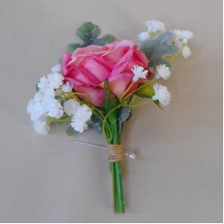 Pink Rose and Gypsophila Buttonholes - BH003