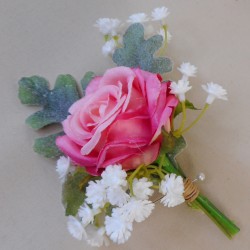 Pink Rose and Gypsophila Buttonholes - BH003