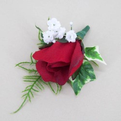 Red Silk Rose Bud Boutonniere Buttonhole - BR009