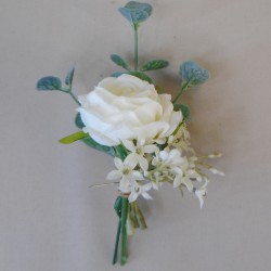 The Lodore Ivory Rose Faux Flowers Buttonhole - BH004