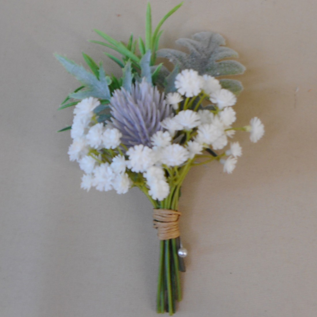 Thistle and Gypsophila Buttonhole Artificial Wedding Flowers