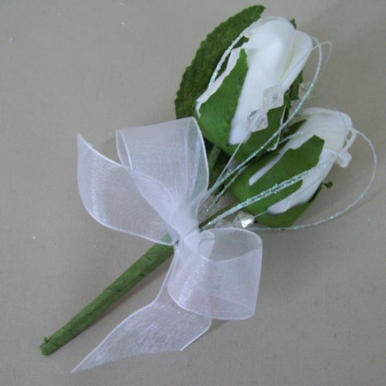 Colourfast Foam Roses Boutonniere or Corsage White - R357 S2