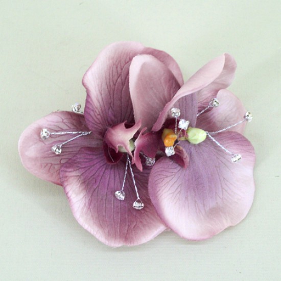 Vintage Wedding Corsage Aubergine Orchid and Diamante - COR004