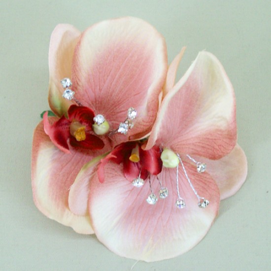 Vintage Peach Orchid and Diamante Corsage - COR005