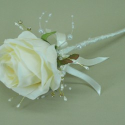 Cream Silk Rose and Sparkle Flower Fairy Wand - ABB001a