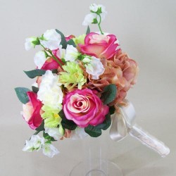 A Summer Garden Artificial Wedding Bouquet Pink Peach - ASB003