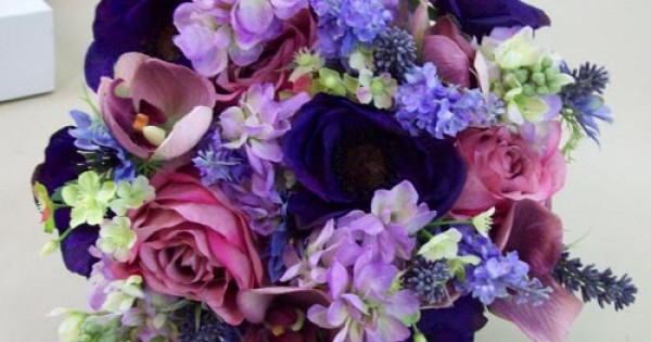 Artificial Flowers Wedding Bouquet Pink Purple | Bridal Posies