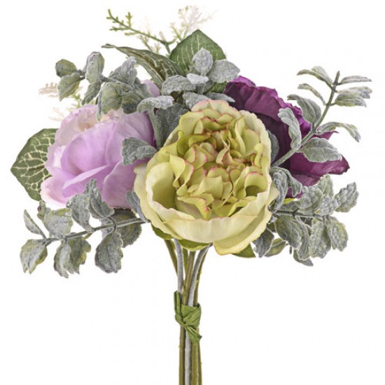 Artificial Flowers Posy Bouquet Green and Purple Flowers 23cm - R937 GS1B