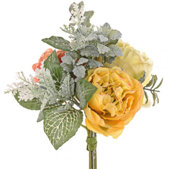 Artificial Flowers Posy Bouquet Yellow and Orange Peonies 23cm - R940 GS4C