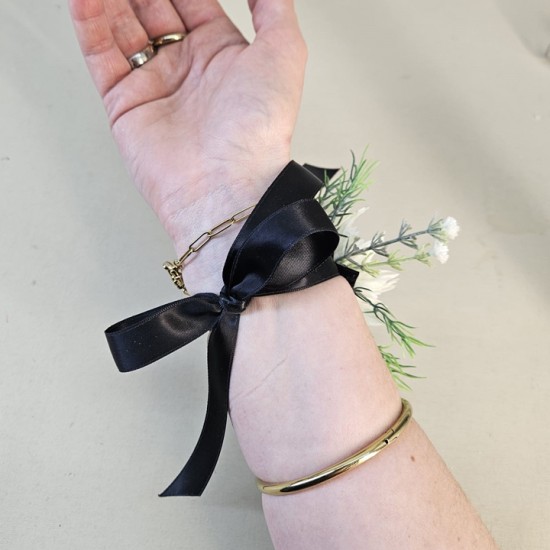 Cream Nigella and Black Ribbon Wrist Corsage - WCOR010