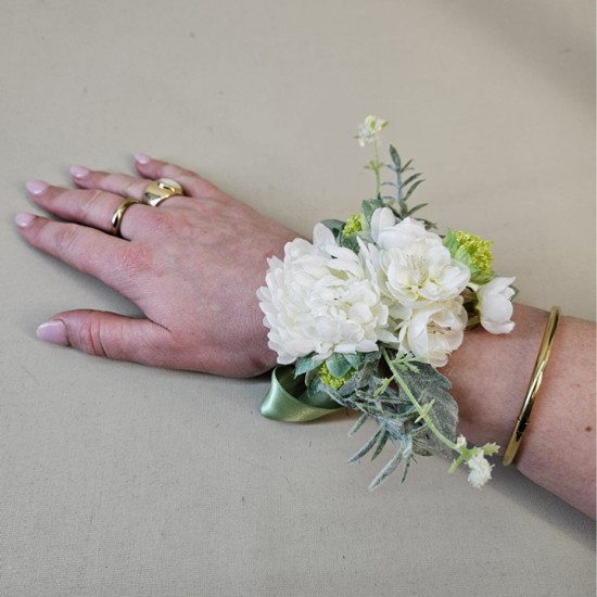 Ivory and Sage Green Wrist Corsage - WCOR007