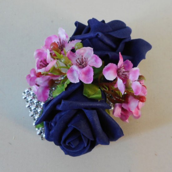 Flower Bracelet with Navy Blue Roses and Pink Flowers - WCOR002