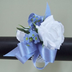 White Rose and Forget me Not Wrist Corsage - WCOR009
