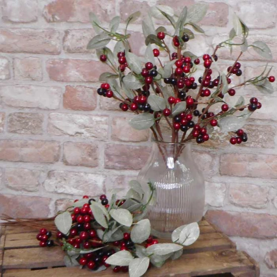 Artificial Christmas Berries Stem Two Tone Red 40cm - X22016