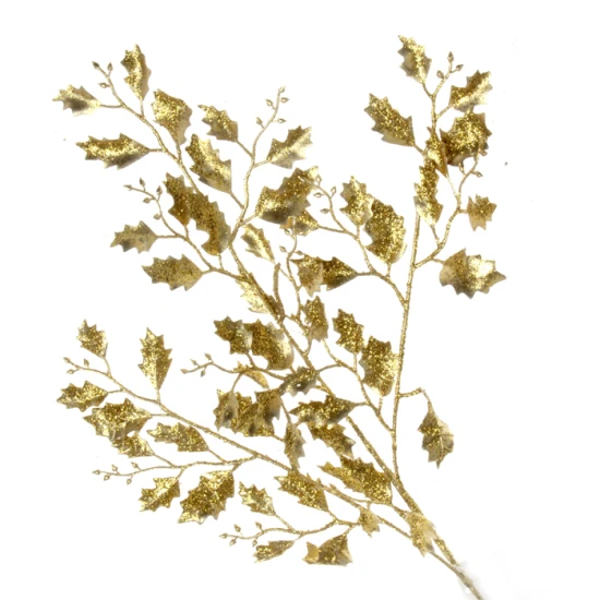 Glitter Christmas Holly Spray Gold 75cm - X22023