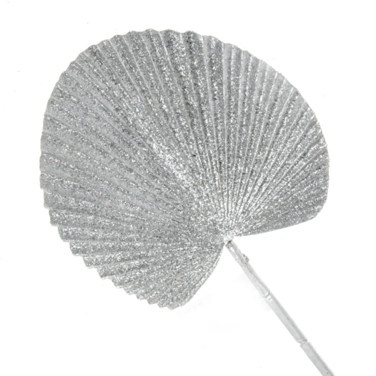 Artificial Fan Palm Leaf Silver Glitter 54cm - X22019 