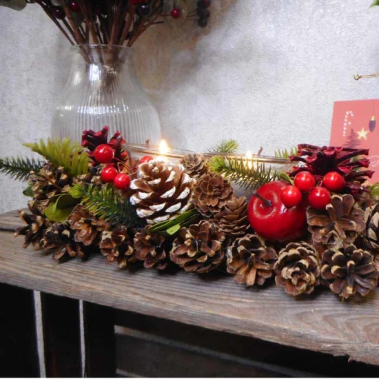 Apple and Pine Cone Christmas Tea Light Holder - X22055A FR1B