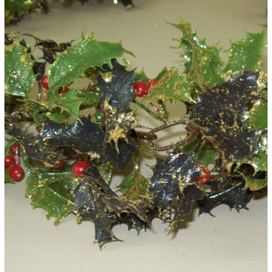 Artificial Holly Garland Gold Glitter 150cm - 15X004 