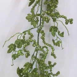 Glitter Leaf and Berry Christmas Garland Lime Green - X099 