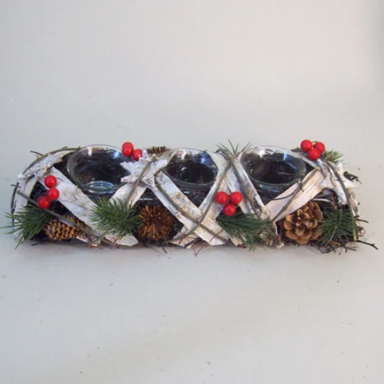 Rustic Birch Trim Christmas Tea Light Holder - 16X047