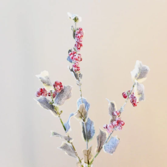 Artificial Frosted Holly Branch with Red Berries and Frosting - 18X019 BAY4C