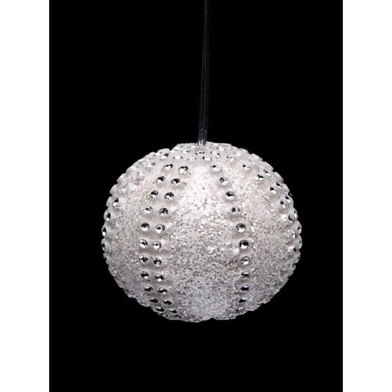 60mm Christmas Baubles White Silver Diamante - 14X071