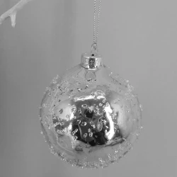 80mm Glass Christmas Baubles Silver Sparkle - 17X193