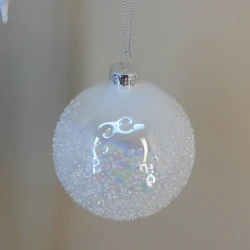 80mm Glass Christmas Baubles White Iridescent - 17X194