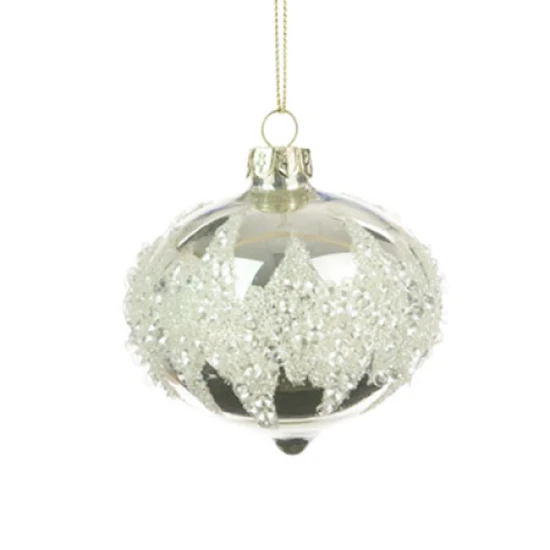 80mm Glass Onion Christmas Baubles Glacier Silver White - 17X058