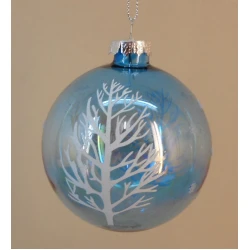 80mm Glass Christmas Baubles Iridescent Teal Blue - X20022