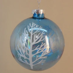 80mm Glass Christmas Baubles Iridescent Teal Blue - X20022