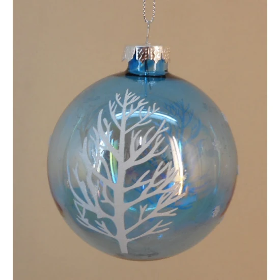 80mm Glass Christmas Baubles Iridescent Teal Blue - X20022