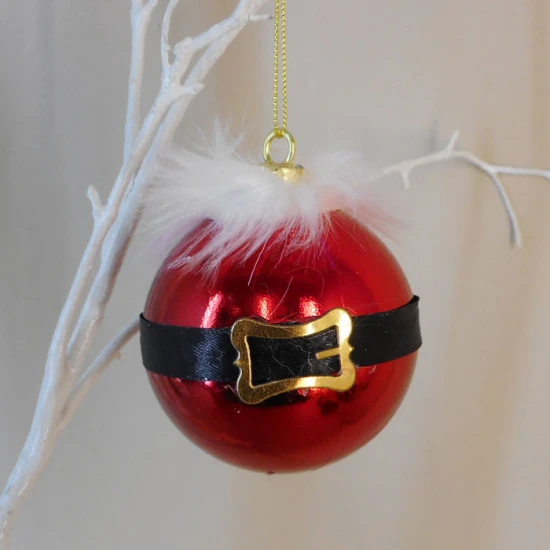 80mm Shatterproof Christmas Baubles Red Santa Belt - X20001