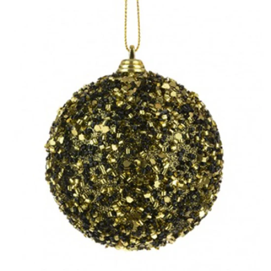 80mm Shatterproof Christmas Baubles Black and Gold Bugle Beads - 17X168