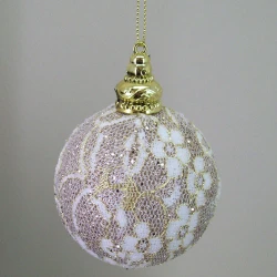 80mm Shatterproof Christmas Baubles Gold Lace - 15X040