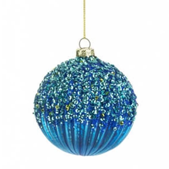 80mm Glass Victorian Christmas Baubles Dark Blue - 17X006