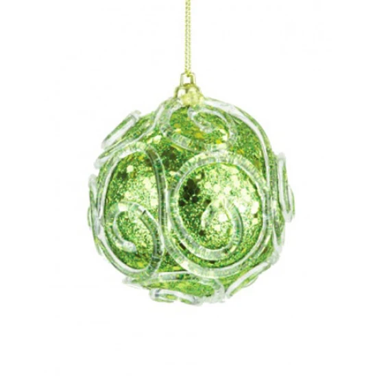 85mm Glass Christmas Baubles Green Swirls - 17X003